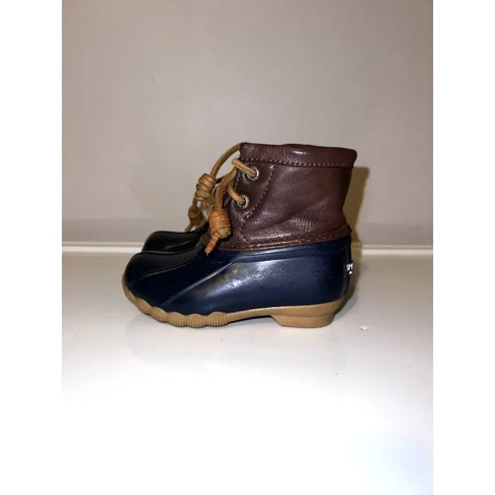 Sperry Saltwater Baby Duck Navy and Brown Lace Zipper Boots Sz  6 Months